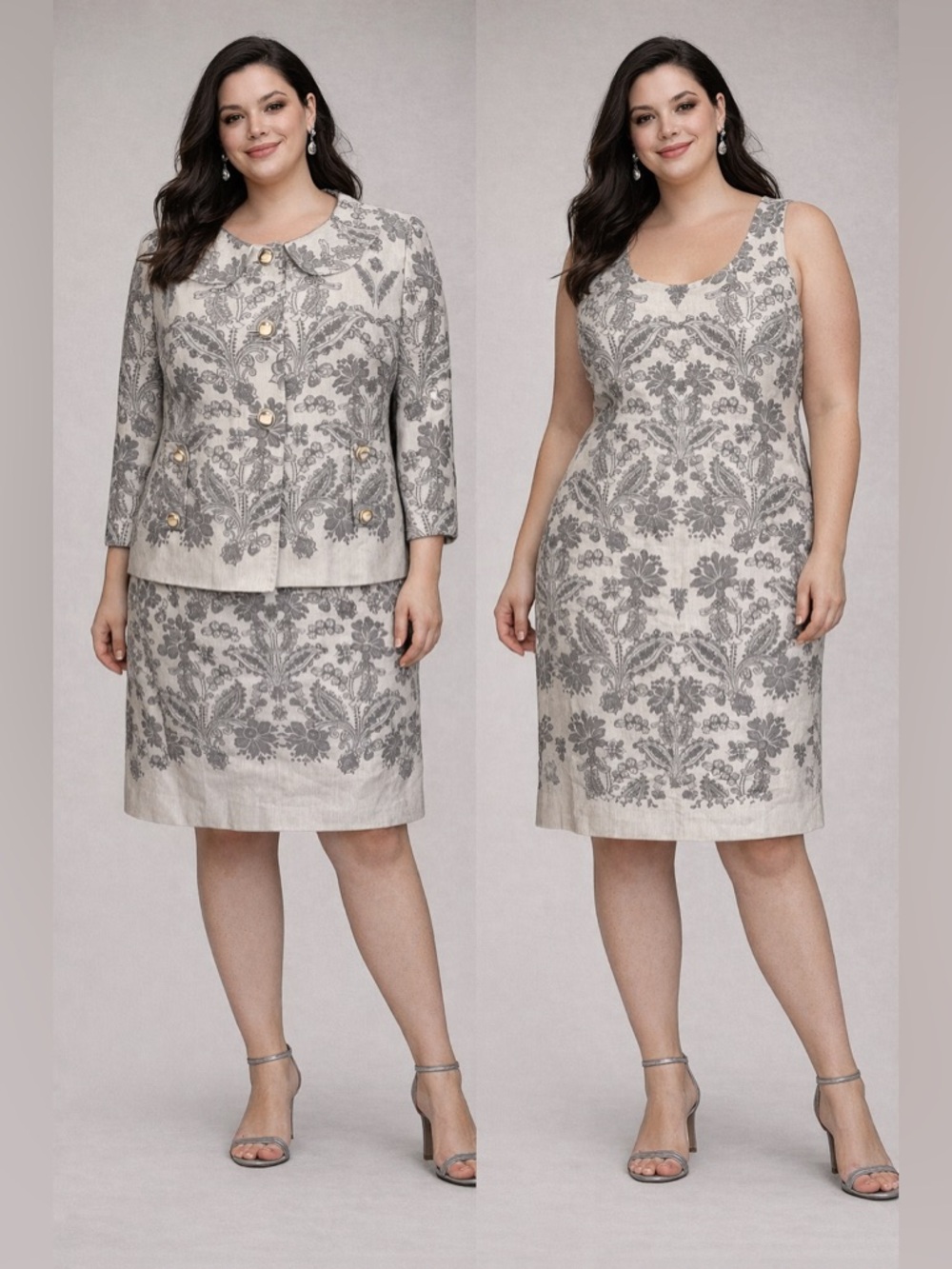 LOFT Gray Floral Jacquard Sheath Dress and Jacket Set 16